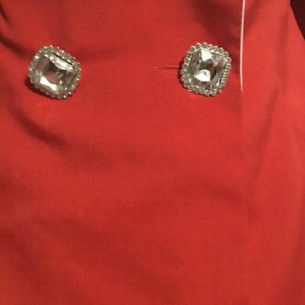 Crystal Rhinestone Button Bow Back  Red White Blazer Mini Dress L - Picture 9 of 9
